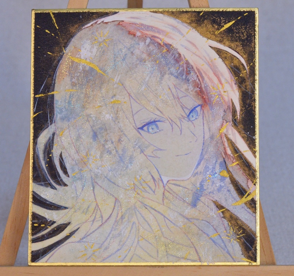 オリジナル 手描きイラスト 女の子 「四日月の夜」 1/4色紙サイズ 透明水彩 原画