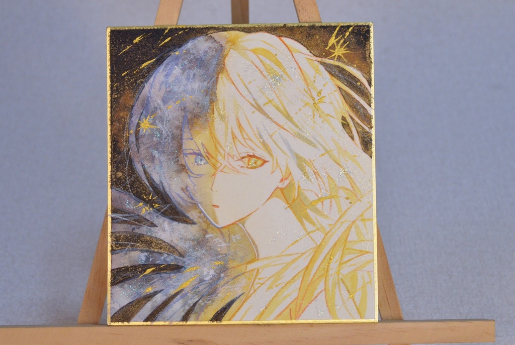 オリジナル 手描きイラスト 女の子 「下弦の夜」 1/4色紙サイズ 透明水彩 原画
