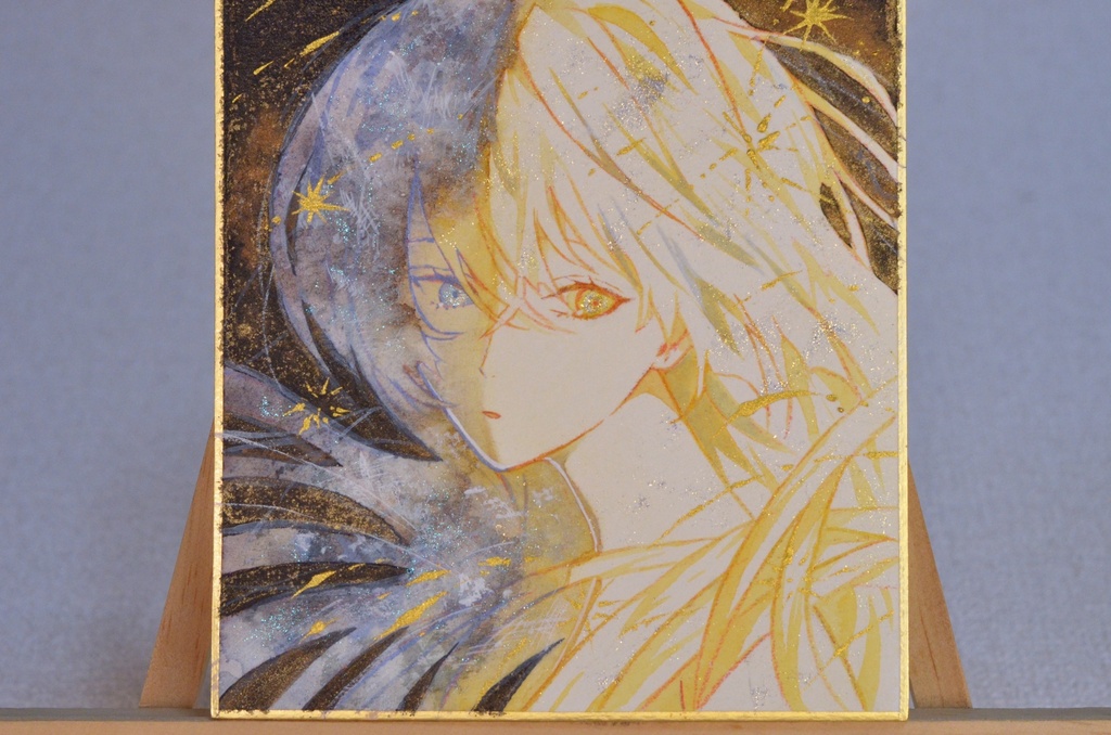 オリジナル 手描きイラスト 女の子 「下弦の夜」 1/4色紙サイズ 透明水彩 原画