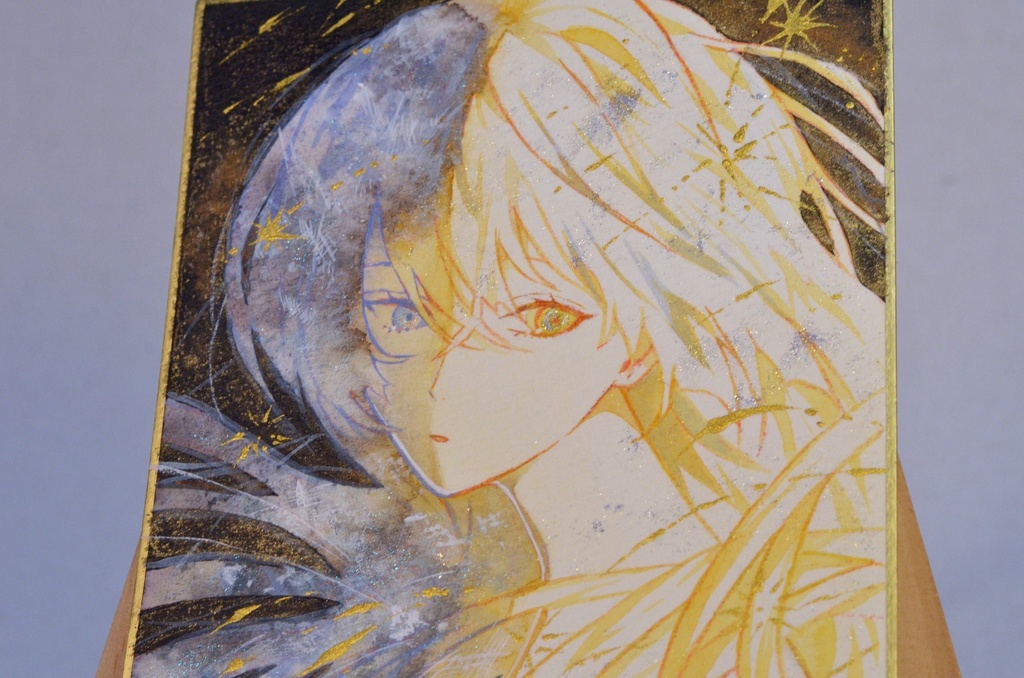 オリジナル 手描きイラスト 女の子 「下弦の夜」 1/4色紙サイズ 透明水彩 原画