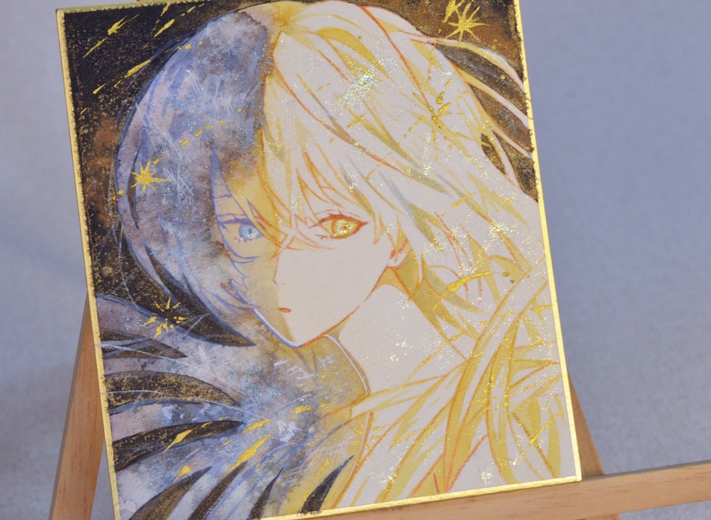 オリジナル 手描きイラスト 女の子 「下弦の夜」 1/4色紙サイズ 透明水彩 原画