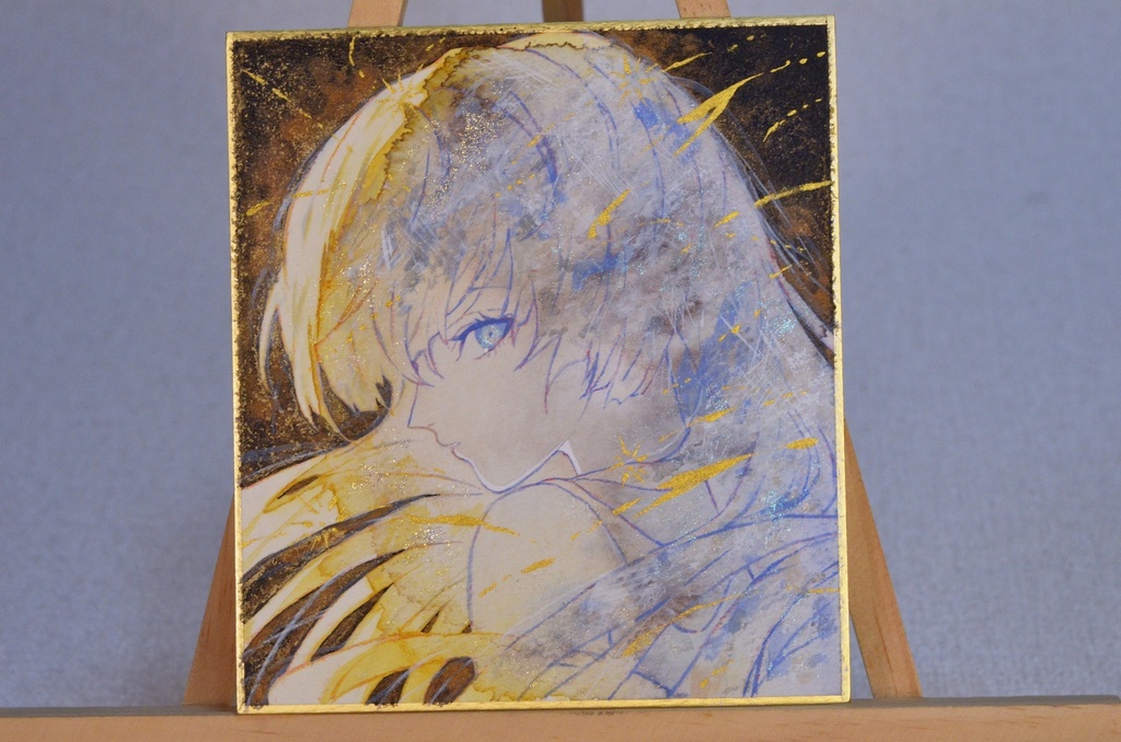 オリジナル　手描きイラスト　女の子　「有明月の夜」 1/4色紙サイズ　透明水彩　原画