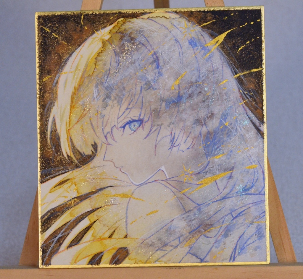 オリジナル 手描きイラスト 女の子 「有明月の夜」 1/4色紙サイズ 透明水彩 原画