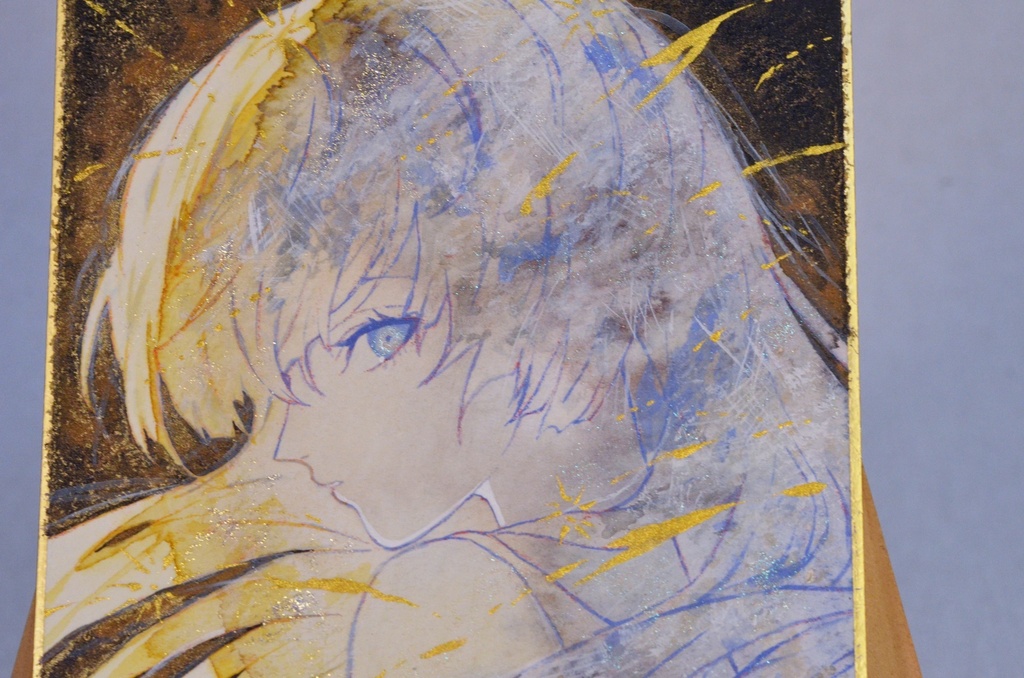 オリジナル 手描きイラスト 女の子 「有明月の夜」 1/4色紙サイズ 透明水彩 原画