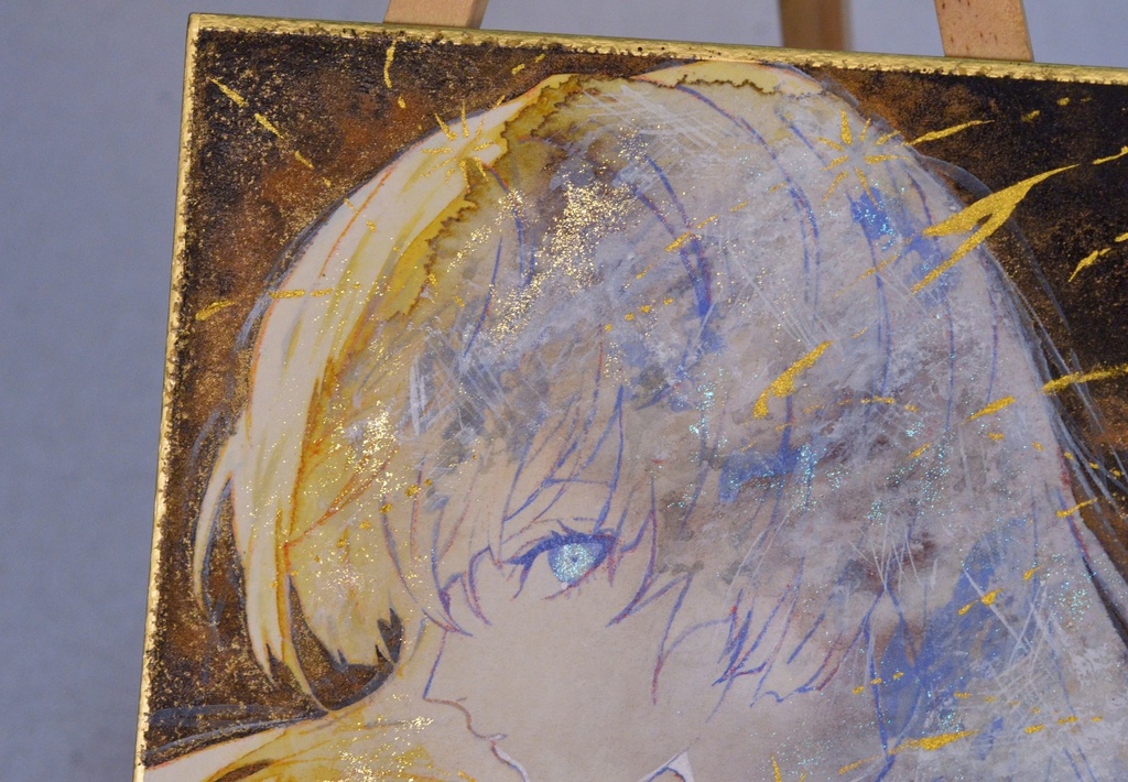 オリジナル 手描きイラスト 女の子 「有明月の夜」 1/4色紙サイズ 透明水彩 原画