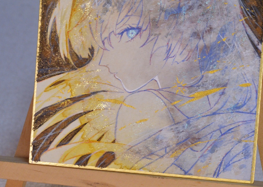 オリジナル 手描きイラスト 女の子 「有明月の夜」 1/4色紙サイズ 透明水彩 原画