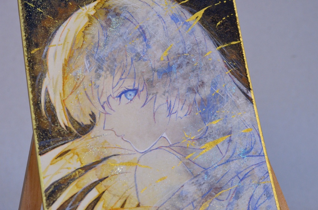 オリジナル 手描きイラスト 女の子 「有明月の夜」 1/4色紙サイズ 透明水彩 原画