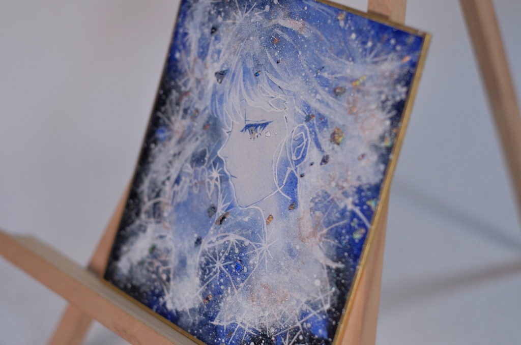 オリジナル 手描きイラスト 女の子 「星屑の瞬き」 1/4色紙サイズ 透明水彩 原画