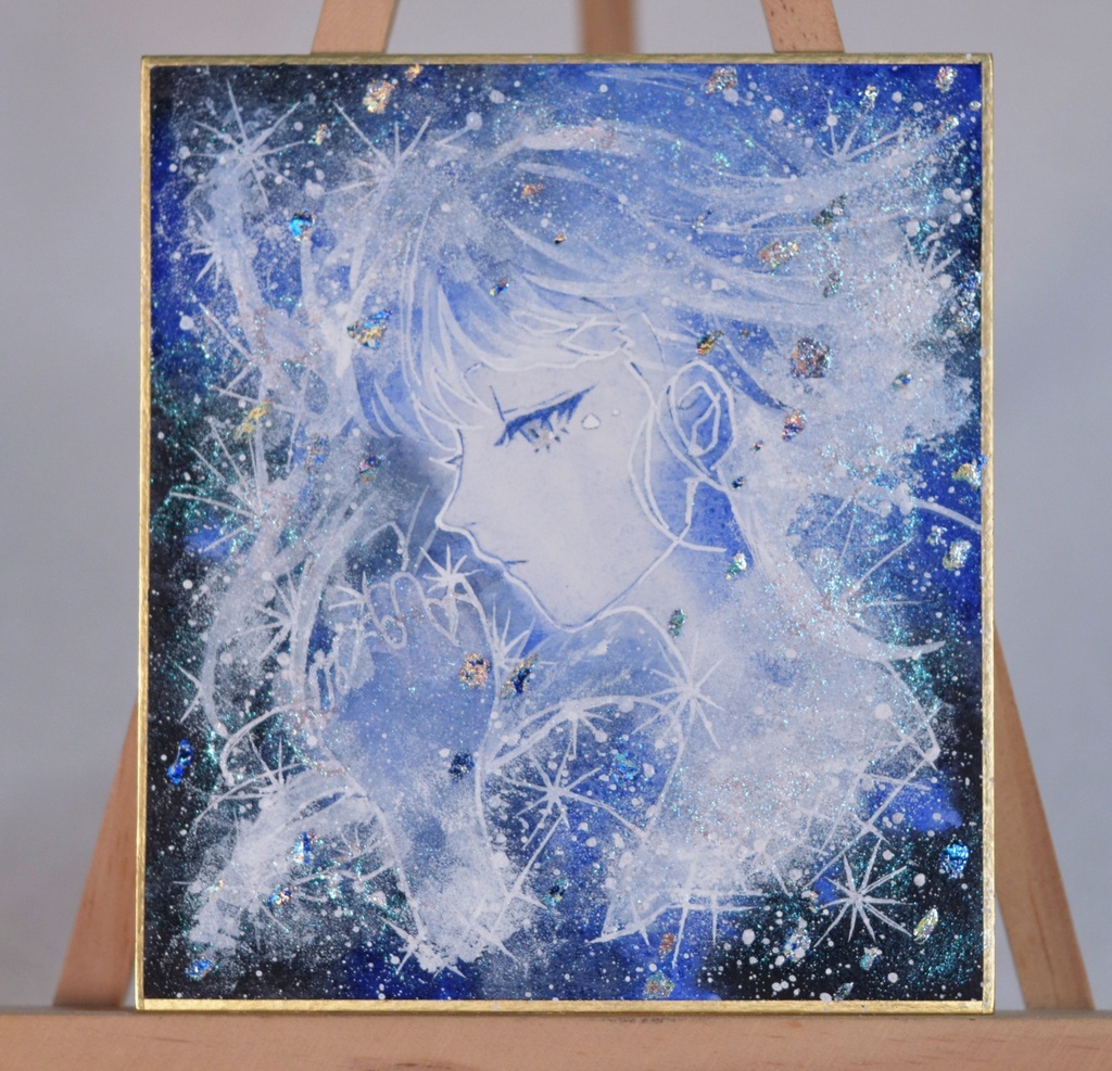オリジナル　手描きイラスト　女の子　「星屑の瞬き」 1/4色紙サイズ　透明水彩　原画