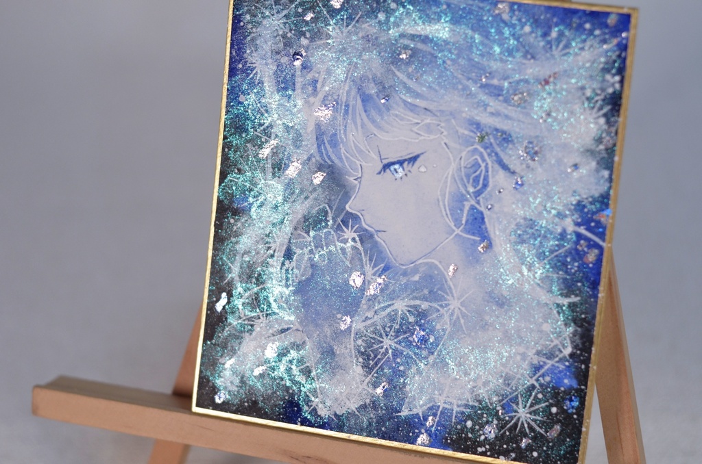 オリジナル 手描きイラスト 女の子 「星屑の瞬き」 1/4色紙サイズ 透明水彩 原画