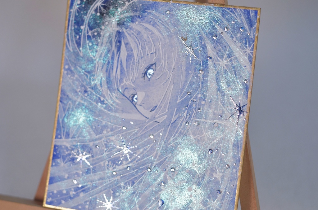 オリジナル 手描きイラスト 女の子 「星巡りの瞬き」 1/4色紙サイズ 透明水彩 原画