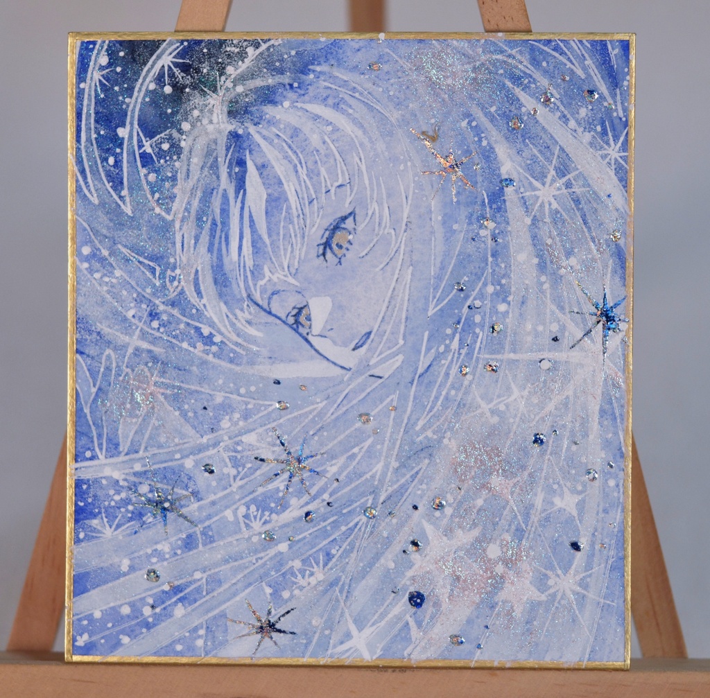オリジナル　手描きイラスト　女の子　「星巡りの瞬き」 1/4色紙サイズ　透明水彩　原画