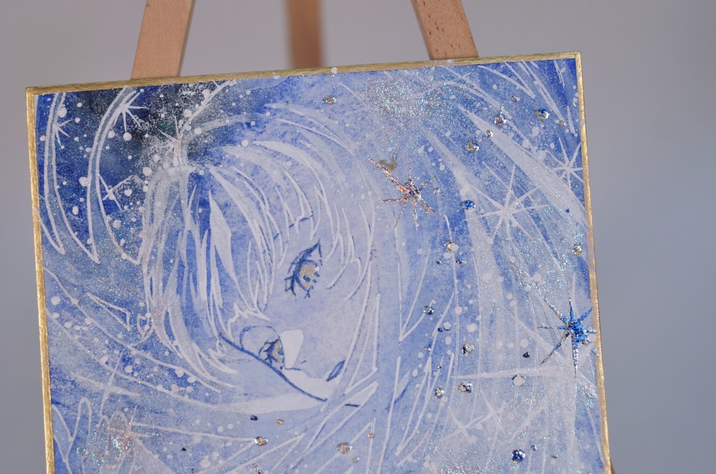 オリジナル 手描きイラスト 女の子 「星巡りの瞬き」 1/4色紙サイズ 透明水彩 原画
