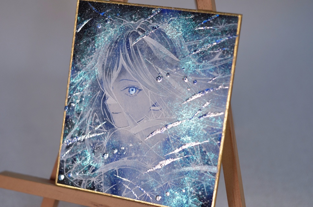 オリジナル 手描きイラスト 女の子 「流星の瞬き」 1/4色紙サイズ 透明水彩 原画