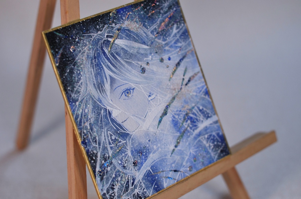 オリジナル 手描きイラスト 女の子 「流星の瞬き」 1/4色紙サイズ 透明水彩 原画