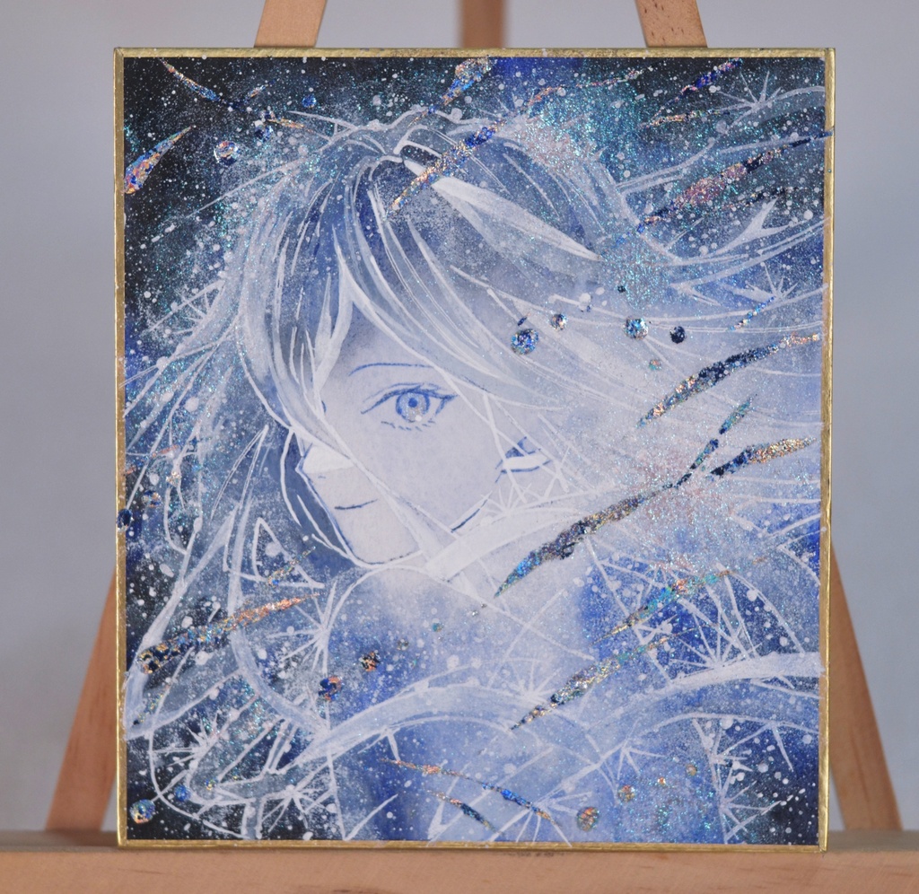 オリジナル　手描きイラスト　女の子　「流星の瞬き」 1/4色紙サイズ　透明水彩　原画