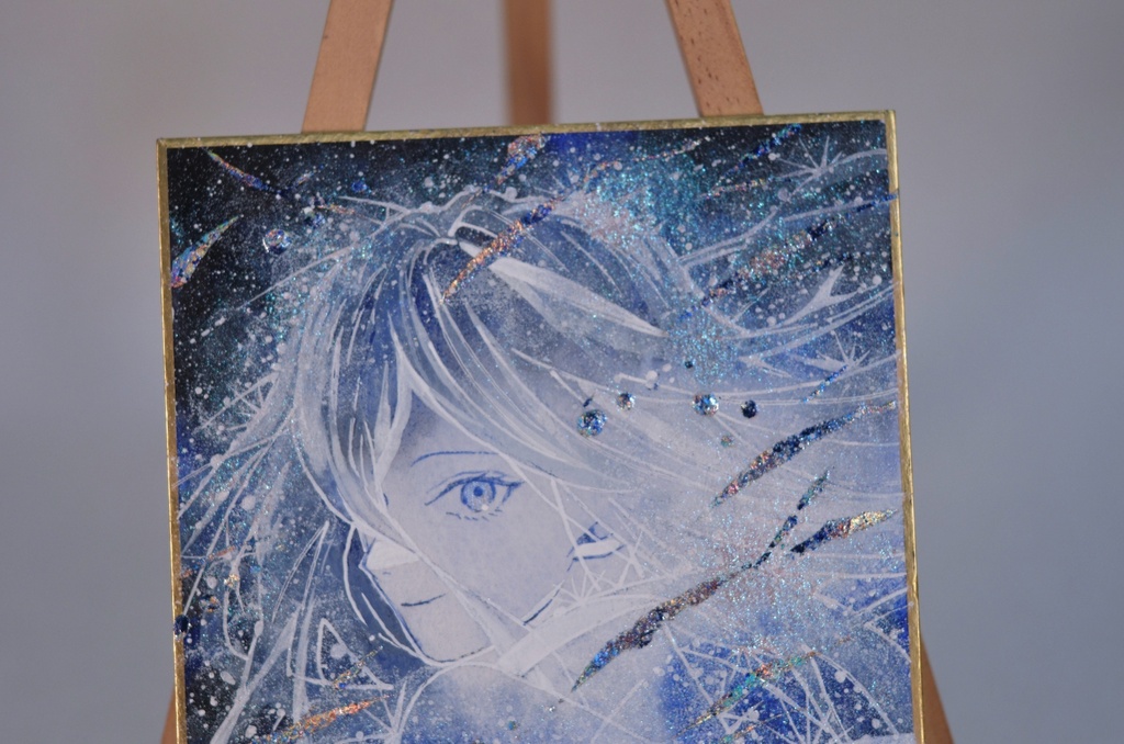 オリジナル 手描きイラスト 女の子 「流星の瞬き」 1/4色紙サイズ 透明水彩 原画