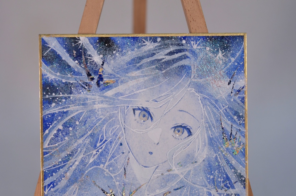 オリジナル 手描きイラスト 女の子 「星灯りの瞬き」 1/4色紙サイズ 透明水彩 原画