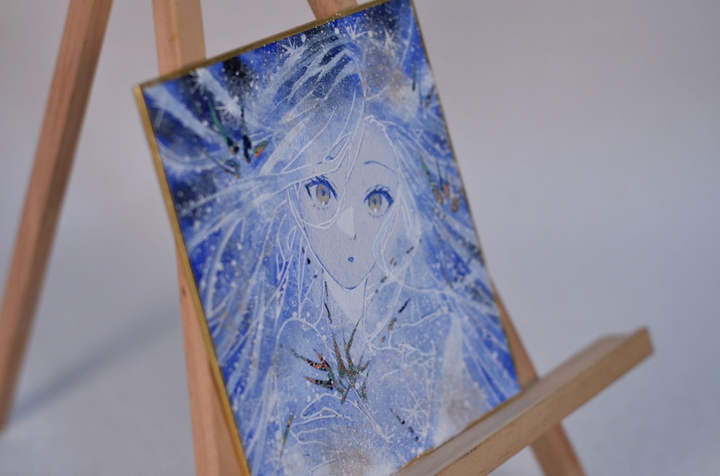 オリジナル 手描きイラスト 女の子 「星灯りの瞬き」 1/4色紙サイズ 透明水彩 原画