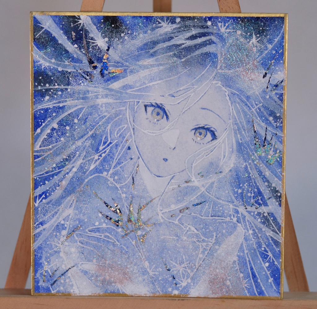 オリジナル　手描きイラスト　女の子　「星灯りの瞬き」 1/4色紙サイズ　透明水彩　原画