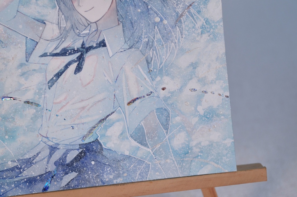 手描きイラスト 「眩しい空の下で」 オリジナル 女の子 正方形サイズ 透明水彩 原画
