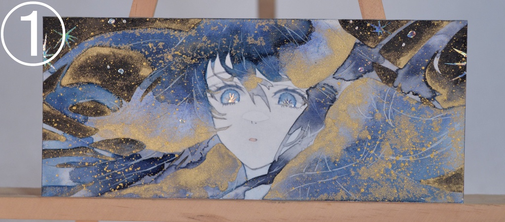 手描きイラスト 4種類 オリジナル 女の子 男の子 青年 短冊 しおり 透明水彩 アナログ 原画