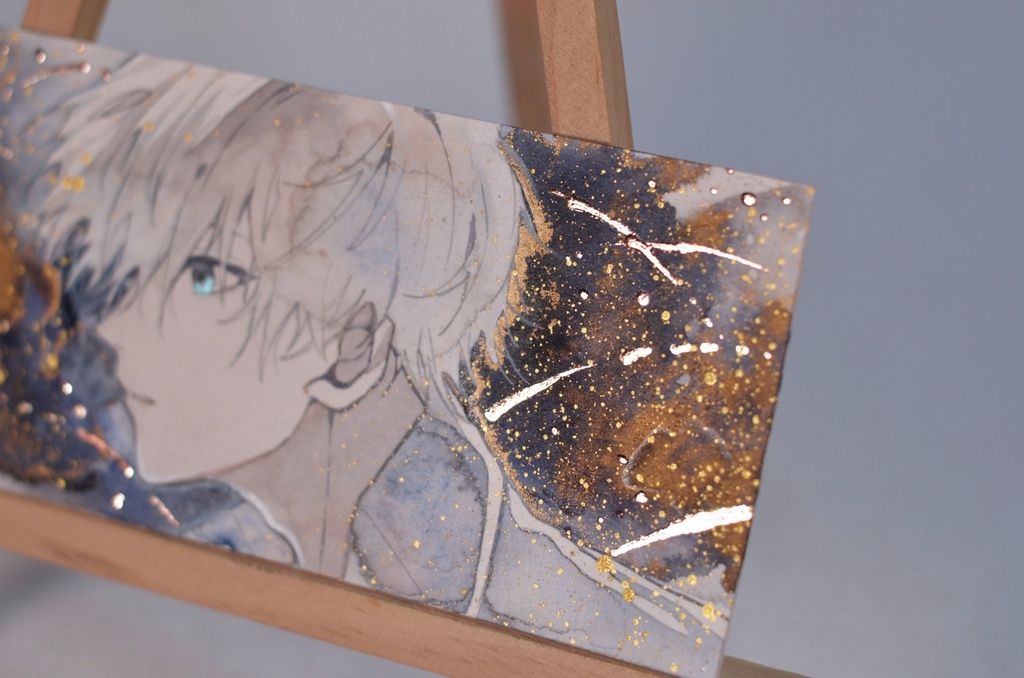 手描きイラスト 4種類 オリジナル 女の子 男の子 青年 短冊 しおり 透明水彩 アナログ 原画