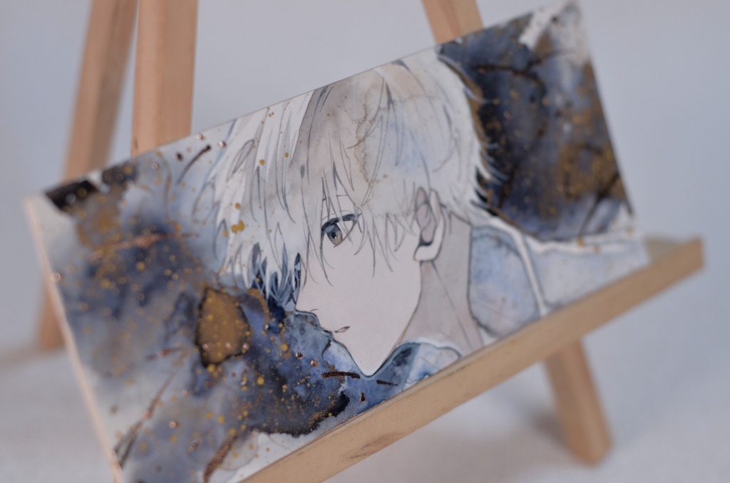 手描きイラスト 4種類 オリジナル 女の子 男の子 青年 短冊 しおり 透明水彩 アナログ 原画