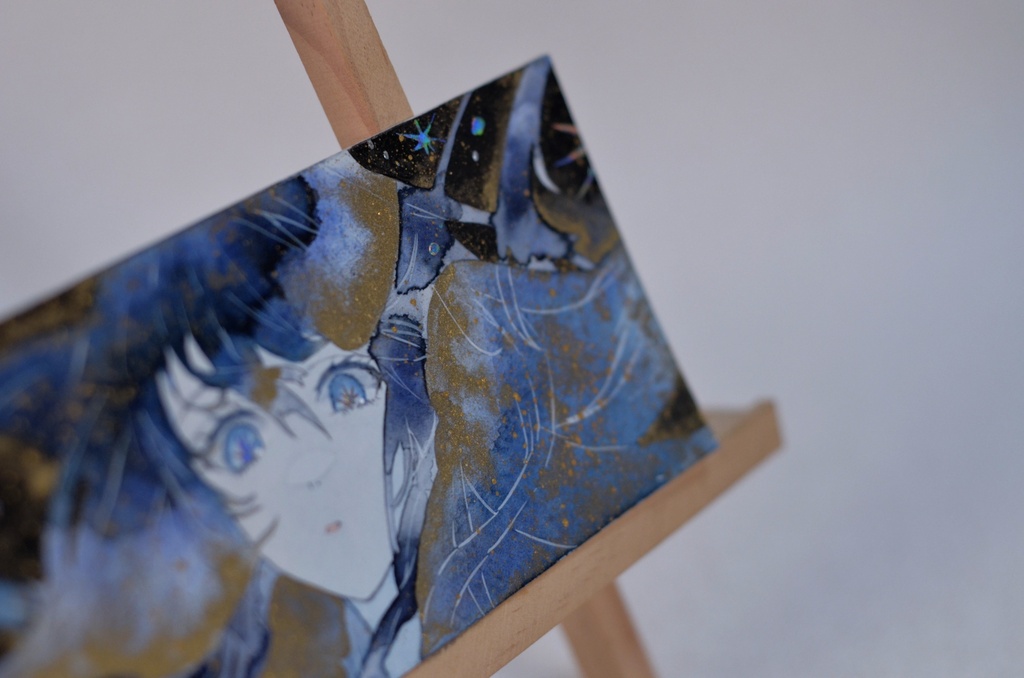 手描きイラスト 4種類 オリジナル 女の子 男の子 青年 短冊 しおり 透明水彩 アナログ 原画