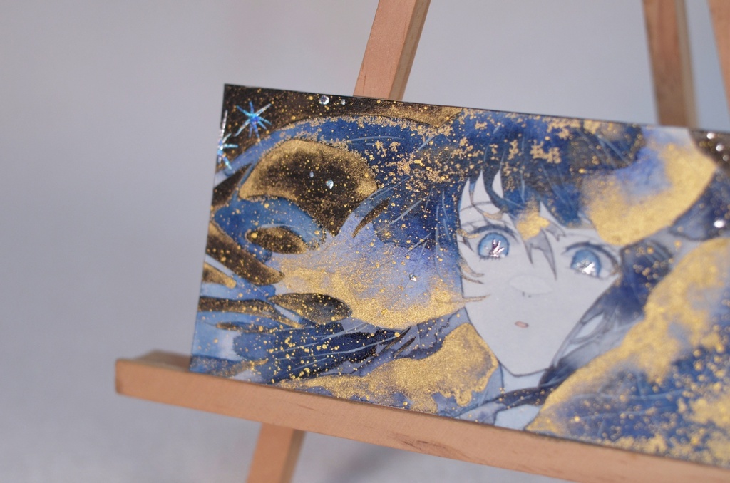 手描きイラスト 4種類 オリジナル 女の子 男の子 青年 短冊 しおり 透明水彩 アナログ 原画