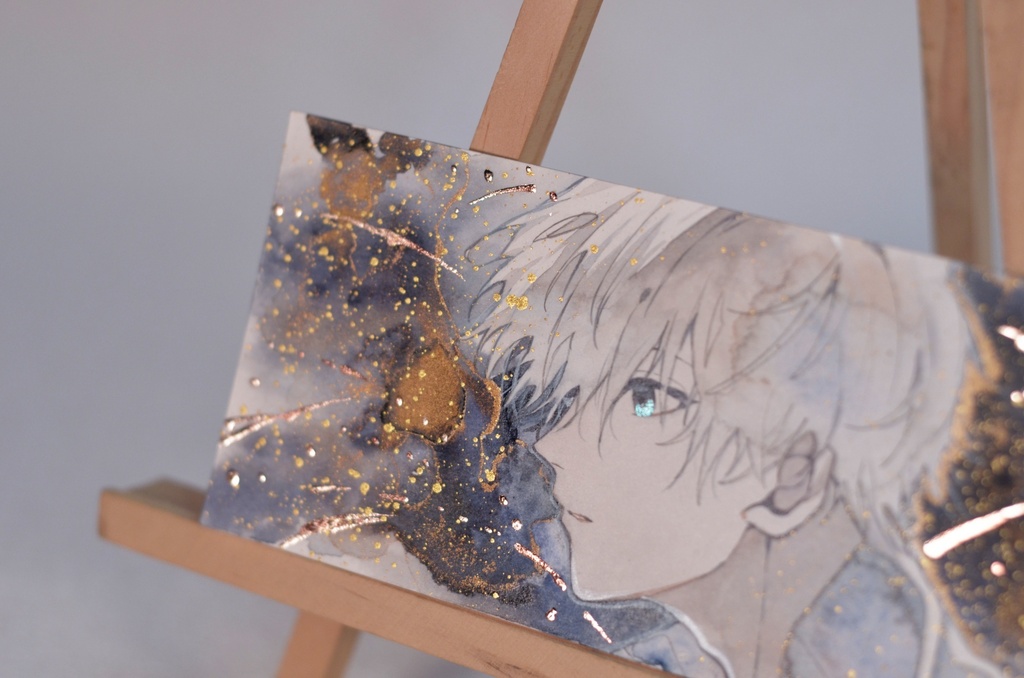 手描きイラスト 4種類 オリジナル 女の子 男の子 青年 短冊 しおり 透明水彩 アナログ 原画