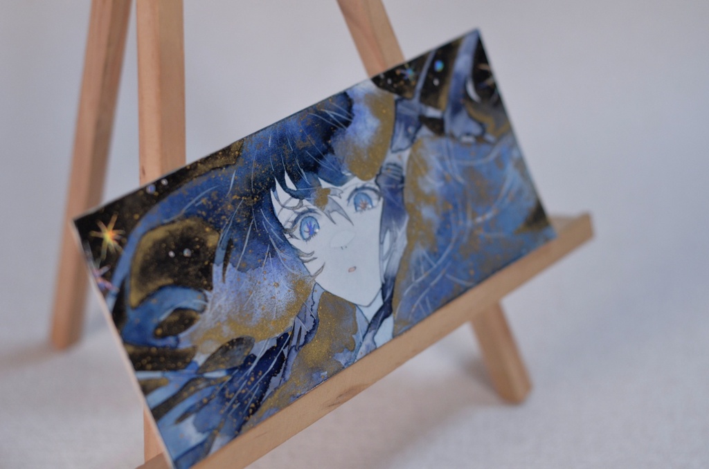 手描きイラスト 4種類 オリジナル 女の子 男の子 青年 短冊 しおり 透明水彩 アナログ 原画