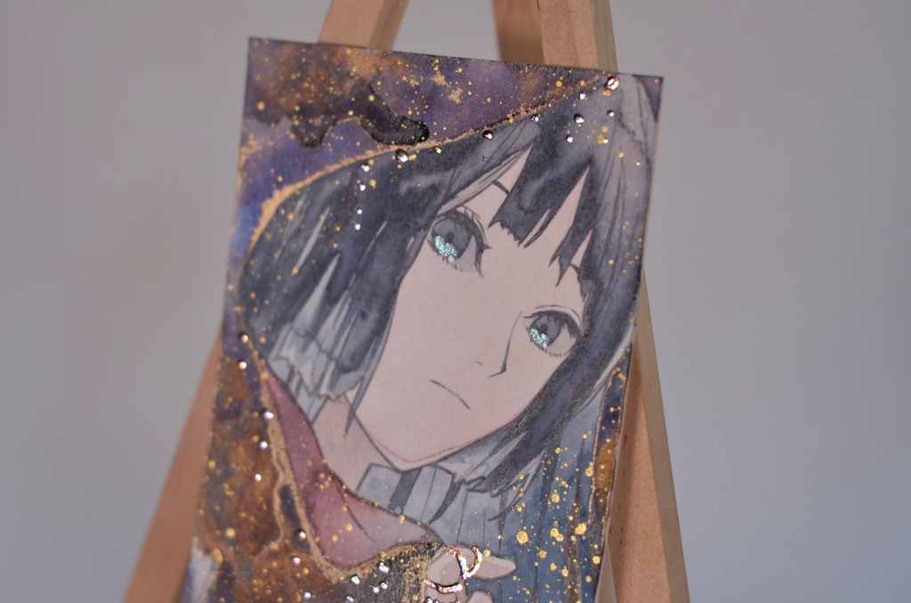 手描きイラスト 4種類 オリジナル 女の子 男の子 青年 短冊 しおり 透明水彩 アナログ 原画