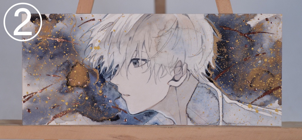 手描きイラスト 4種類 オリジナル 女の子 男の子 青年 短冊 しおり 透明水彩 アナログ 原画
