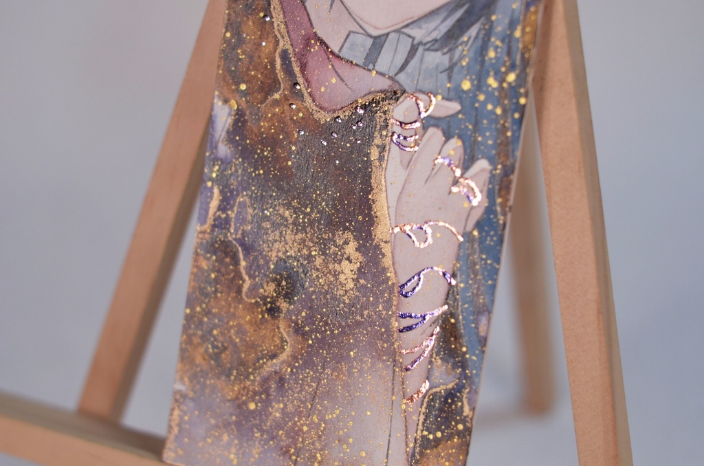 手描きイラスト 4種類 オリジナル 女の子 男の子 青年 短冊 しおり 透明水彩 アナログ 原画