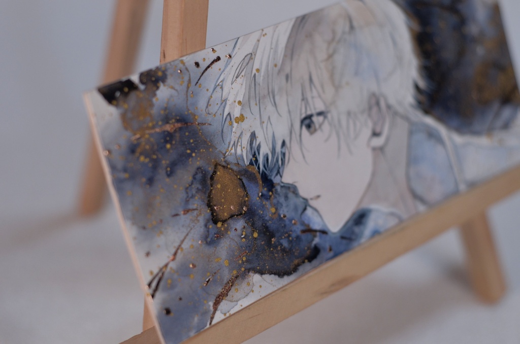 手描きイラスト 4種類 オリジナル 女の子 男の子 青年 短冊 しおり 透明水彩 アナログ 原画
