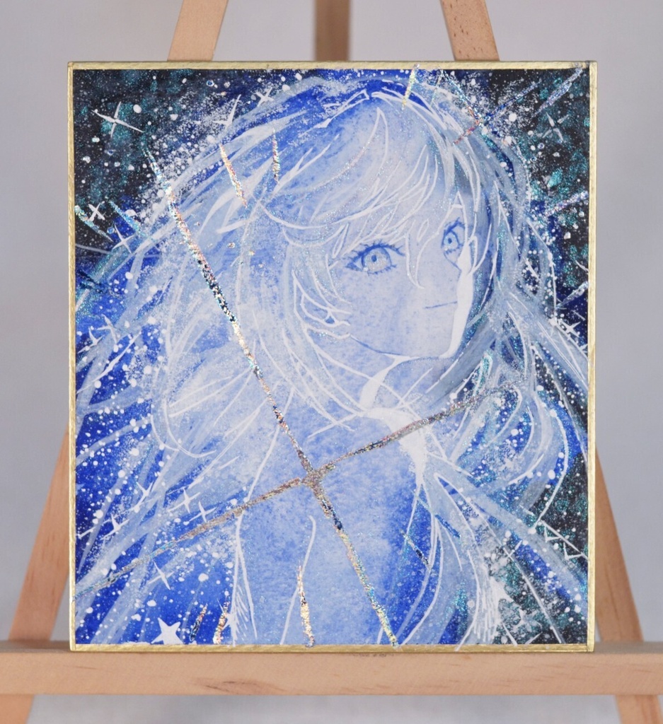 オリジナル　手描きイラスト　女の子　「一番星の瞬き」 1/4色紙サイズ　透明水彩　原画
