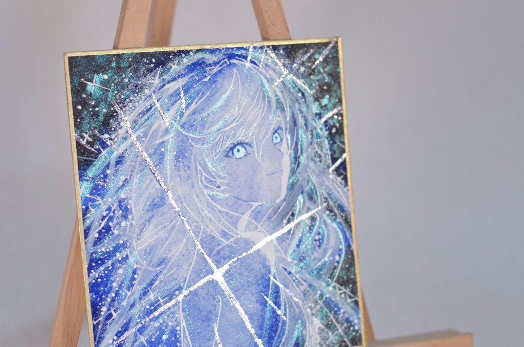 オリジナル 手描きイラスト 女の子 「一番星の瞬き」 1/4色紙サイズ 透明水彩 原画