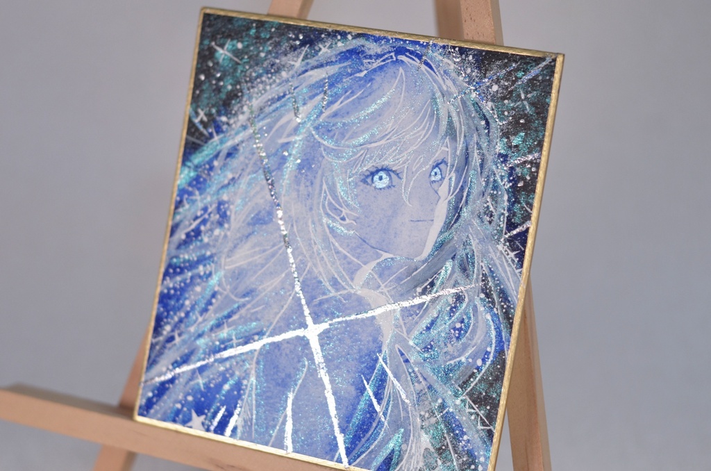 オリジナル 手描きイラスト 女の子 「一番星の瞬き」 1/4色紙サイズ 透明水彩 原画