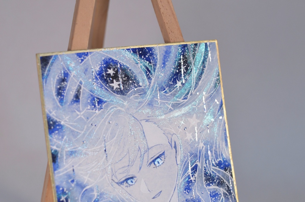 オリジナル 手描きイラスト 女の子 「星降りの瞬き」 1/4色紙サイズ 透明水彩 原画