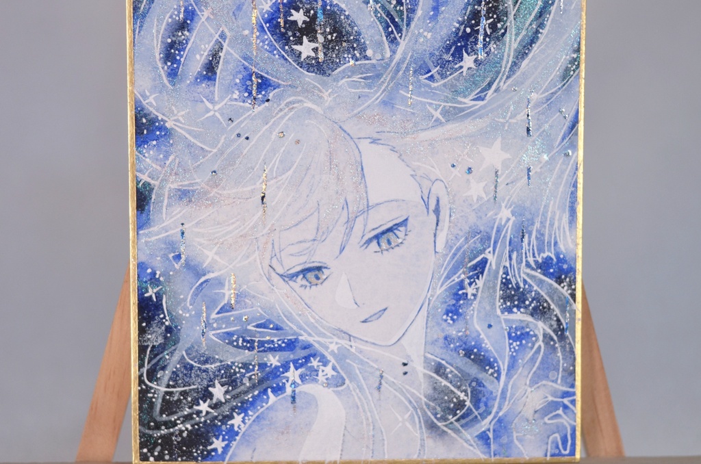 オリジナル 手描きイラスト 女の子 「星降りの瞬き」 1/4色紙サイズ 透明水彩 原画