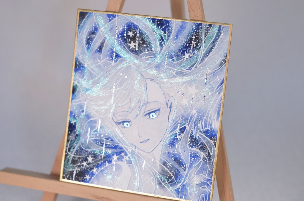 オリジナル 手描きイラスト 女の子 「星降りの瞬き」 1/4色紙サイズ 透明水彩 原画