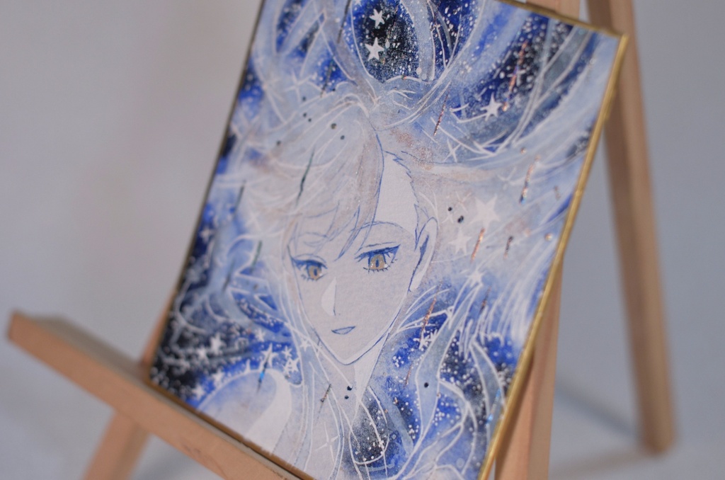 オリジナル 手描きイラスト 女の子 「星降りの瞬き」 1/4色紙サイズ 透明水彩 原画