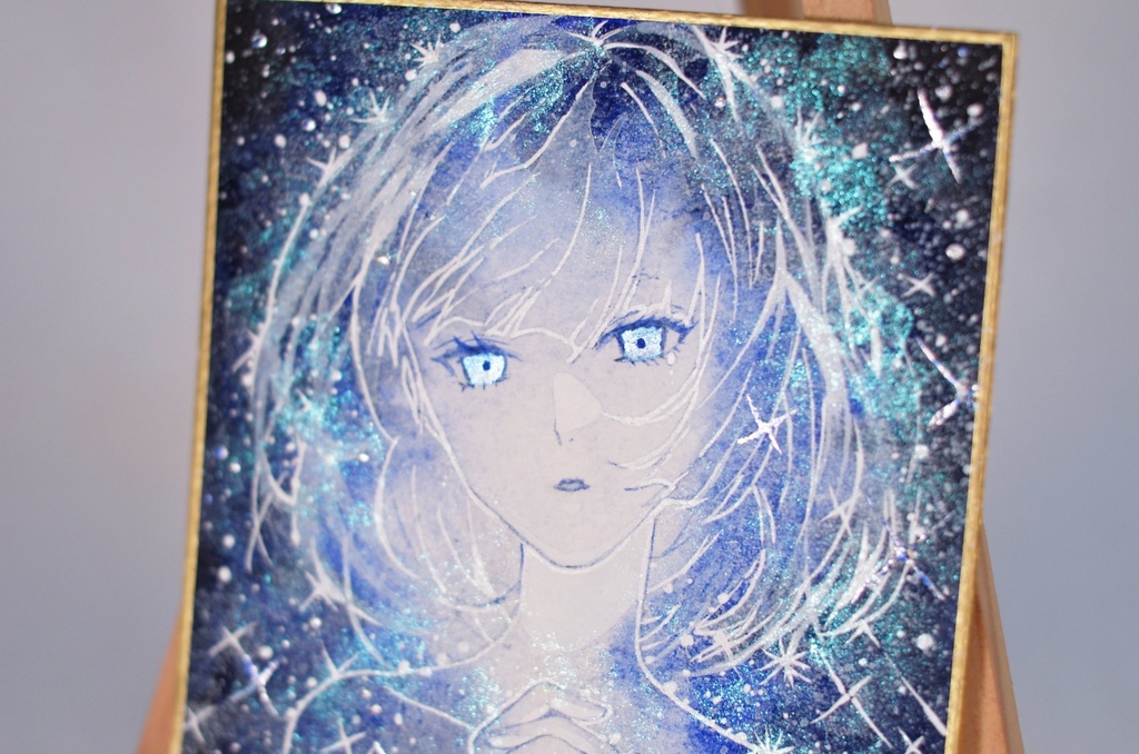 オリジナル 手描きイラスト 女の子 「煌星の瞬き」 1/4色紙サイズ 透明水彩 原画