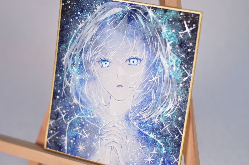 オリジナル 手描きイラスト 女の子 「煌星の瞬き」 1/4色紙サイズ 透明水彩 原画