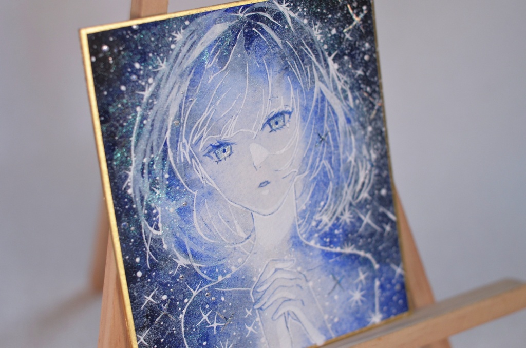 オリジナル 手描きイラスト 女の子 「煌星の瞬き」 1/4色紙サイズ 透明水彩 原画