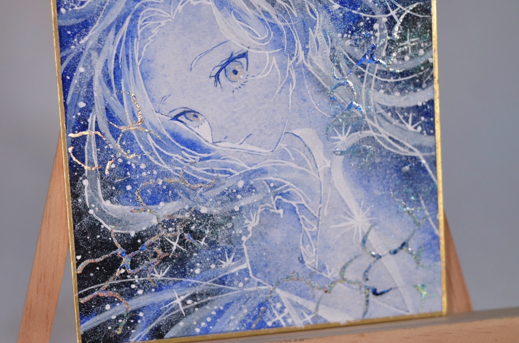 オリジナル 手描きイラスト 女の子 「星海の瞬き」 1/4色紙サイズ 透明水彩 原画