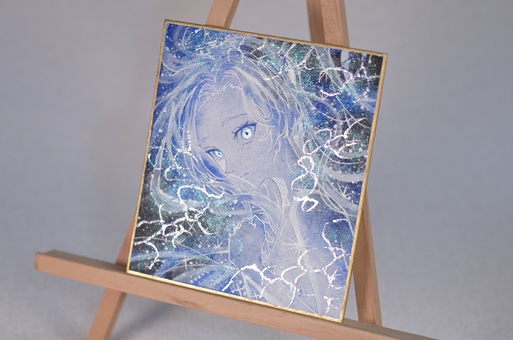 オリジナル 手描きイラスト 女の子 「星海の瞬き」 1/4色紙サイズ 透明水彩 原画