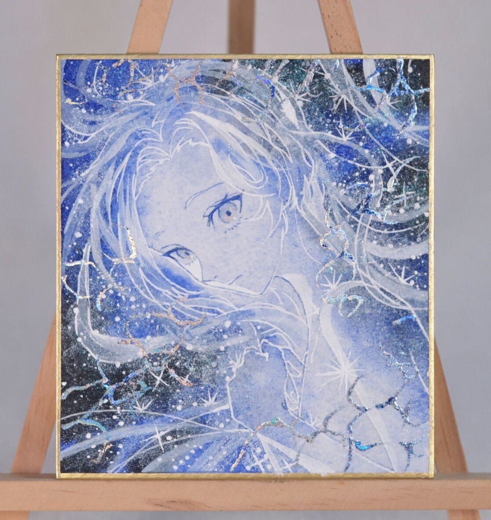 オリジナル　手描きイラスト　女の子　「星海の瞬き」 1/4色紙サイズ　透明水彩　原画