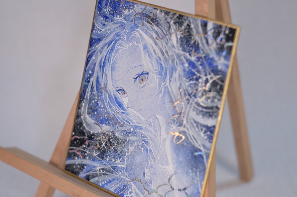 オリジナル 手描きイラスト 女の子 「星海の瞬き」 1/4色紙サイズ 透明水彩 原画